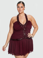 Minivestido halter de lentejuelas Aisleigh Berry Curve
