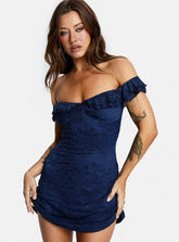 Minivestido fruncido sin tirantes Anabeila Azul marino
