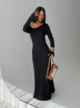 Vestido largo de punto de manga larga Kloey negro