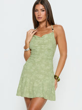 Minivestido halter con cuentas Arcelia Salvia