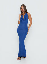 Vestido largo Jazminah con cuello desbocado azul royal