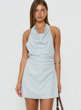 Minivestido Ilise Halter con Cuello Drapeado a Rayas Azules