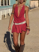 Minivestido Halter Khoda con Tachuelas - Vino