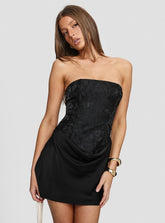 Minivestido Jenevieve sin Tirantes con Drapeado Negro