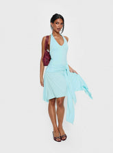 Vestido midi de punto asimétrico con cuello halter Moonlit Honey turquesa