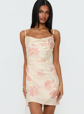 Minivestido Mienna con cuello vuelto floral amarillo/rosa