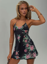 Minivestido Lencero Halter Dorelia Negro Multi
