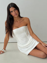 Minivestido Jenevieve sin Tirantes con Drapeado Blanco