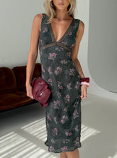 Vestido midi Kenadi Lace Bias negro floral