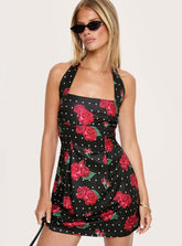 Minivestido Rosamie Halter de lunares y flores negro