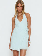 Minivestido cruzado con cuello halter Minkie azul claro