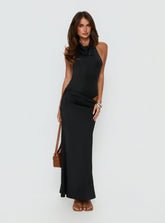 Vestido largo Arabel negro con cuello vuelto y halter