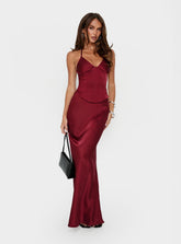 Vestido Maxi Corsé de Satén Devotedness Rojo Oscuro