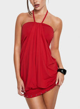 Minivestido halter fruncido Jordonna rojo