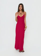 Vestido largo de malla con copa de cristal Electric Fuschia