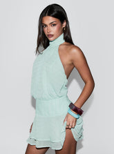Minivestido Isamira Halter Plisado Menta Jelly