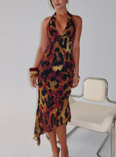 Vestido maxi asimétrico Katriona Halter con estampado de leopardo multicolor