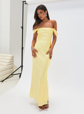 Vestido largo Azura con hombros descubiertos amarillo