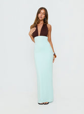 Vestido largo halter Dulzura Azul / Marrón