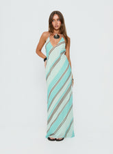 Vestido largo Esmira Halter a rayas azules