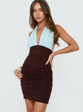 Minivestido Halter Nalomi Marrón / Azul