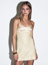 Minivestido corsé de satén y lentejuelas Alishia Color mantequilla