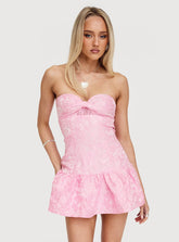 Minivestido palabra de honor Aubriana de jacquard rosa