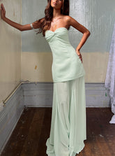 Llamativo vestido maxi sin tirantes de chifón transparente verde