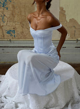 Vestido largo Angiola Corset con hombros descubiertos, azul
