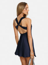 Vestido Rosalinde Mini con Cuello Vuelto Azul Marino