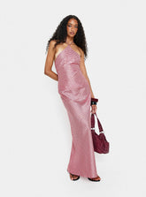 Vestido largo Bellamissimo con cuello halter y rayas rosas