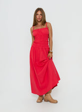 Vestido maxi fruncido Rubiella rojo