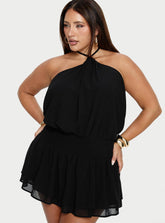 Minivestido Halter Khamira Fruncido Negro Curvy