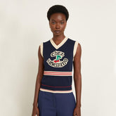 Valentino Women's Summer V-Neck College Style Cherry Embroidery Cotton Knit Sleeveless Solid Color Straight Tank Top Vest Ngvp #1959