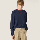MiuMiu Blue burgundy Long-sleeved Cotton Jersey T-shirt #377089