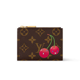 Louis Vuitton LV x TM LISA Women's Brown Letter Print Cherry Pattern Leather Wallet Bag Bags #77596