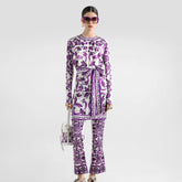 Dolce&Gabbana Women's Spring/Summer Majolica Printed Silk Round Neck Tie-Waist Charmeuse Dresses Casual Solid Color Long Pants Ngvp #2151