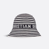 Dior Dioriviera D-Tulipe Women's Black and White Striped Embroidered Letter Printed Cotton Fisherman's Hat Cap #72552