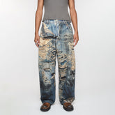 Acne Studios Men's Spring And Summer Ripped Graffiti Mise-en-sc¨¨ne Effect Print Denim Pants Super Loose Fit Jeans Fashion High Street Casual Blue Straight Trousers Ngvp #1186