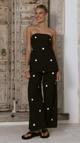 Kailani Strapless Top and Pants Set - Black/White Polka