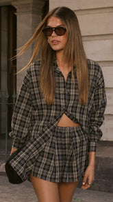 Arli Button Up Shirt - Black/Beige Plaid
