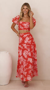 Calla Top and Maxi Skirt Set - Red Floral
