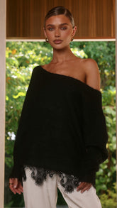 Jersey de punto Lainey con hombros descubiertos - Negro
