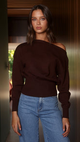 Talia Off Shoulder Top - Chocolate