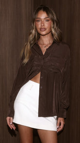 Rylanne Long Sleeve Button Up Top - Chocolate