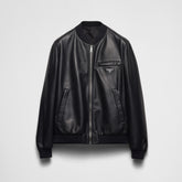 Prada Men's Fall/Winter Fashion Classic Solid Color Leather Crew Neck Zip Up Reversible Leather Plain Weave Jacket #79345