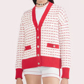 Chanel Women's Fall And Winter Red Striped V-neck Single-breasted Knitted Cardigan Elegant And Exquisite Fashion Casual Knitted Cardigan Jacket Ngvp #2646