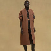 Hermes Women's Spring/Fall Four-Pocket Reversible Cashmere Zipper Solid Color Straight-Cut Long Coat Jacket Ngvp #2584