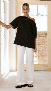 Pia One Shoulder Oversize Tee - Black