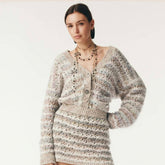 Chanel 25FW Multiple Color Block Cardigans Retro V-Neck Loose Contrast Striped Knitted Jacket #332368